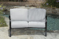 Four Piece Black and Light Gray Metal Outdoor Patio Set With Table