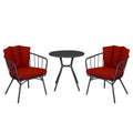 Three Piece Black and Red Metal Two Person Seating Group With Table on a white background