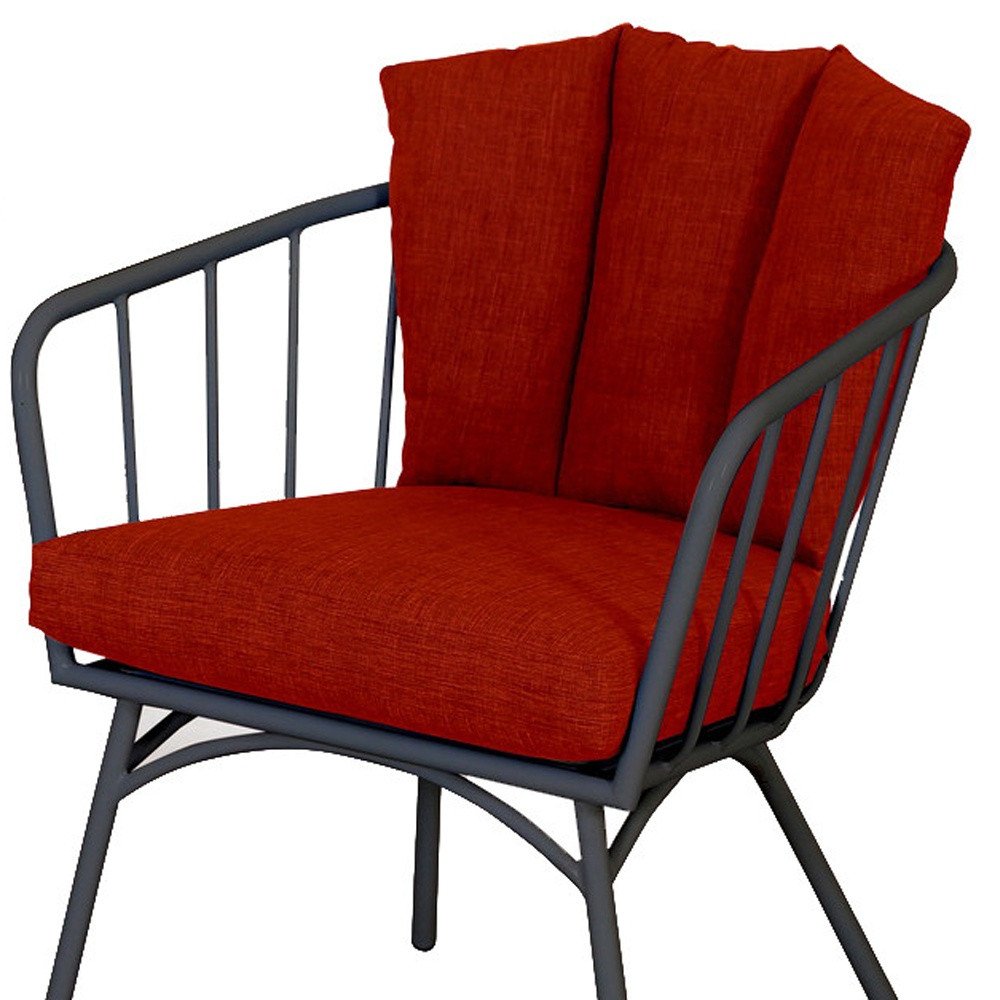 Three Piece Black and Red Metal Two Person Seating Group With Table