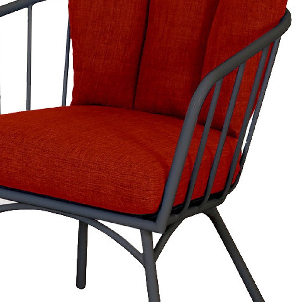 Three Piece Black and Red Metal Two Person Seating Group With Table