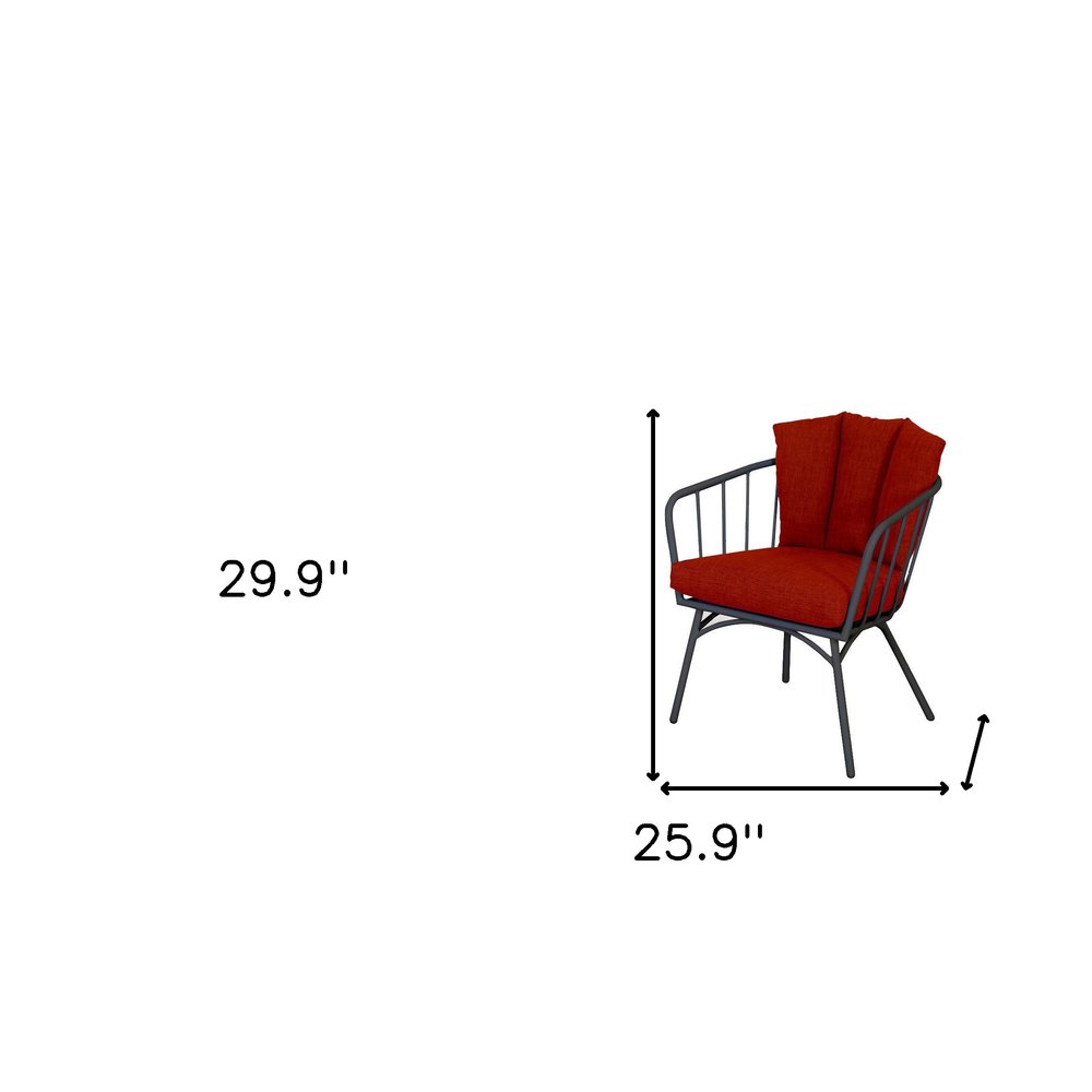 Three Piece Black and Red Metal Two Person Seating Group With Table on a white background
