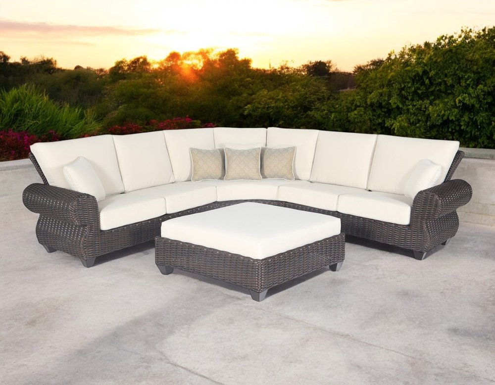 Four Piece Brown and White Wicker Sectional Seating Group