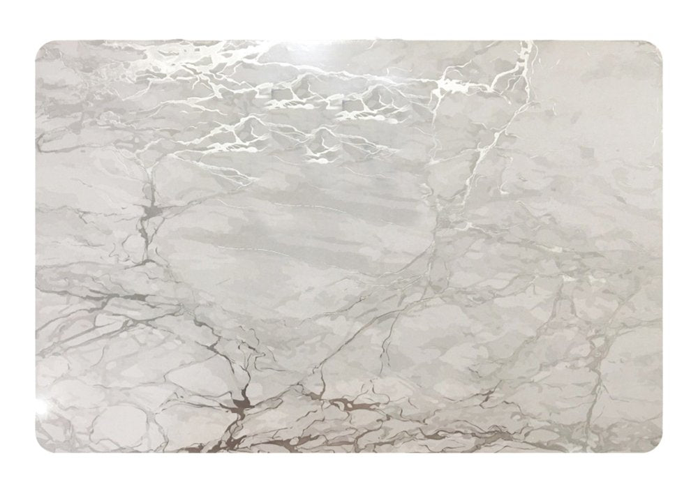 12" X 18" Silver And Gray Abstract Placemats. Dining linen isolated on a plain white background, showing a silver linen surface.
