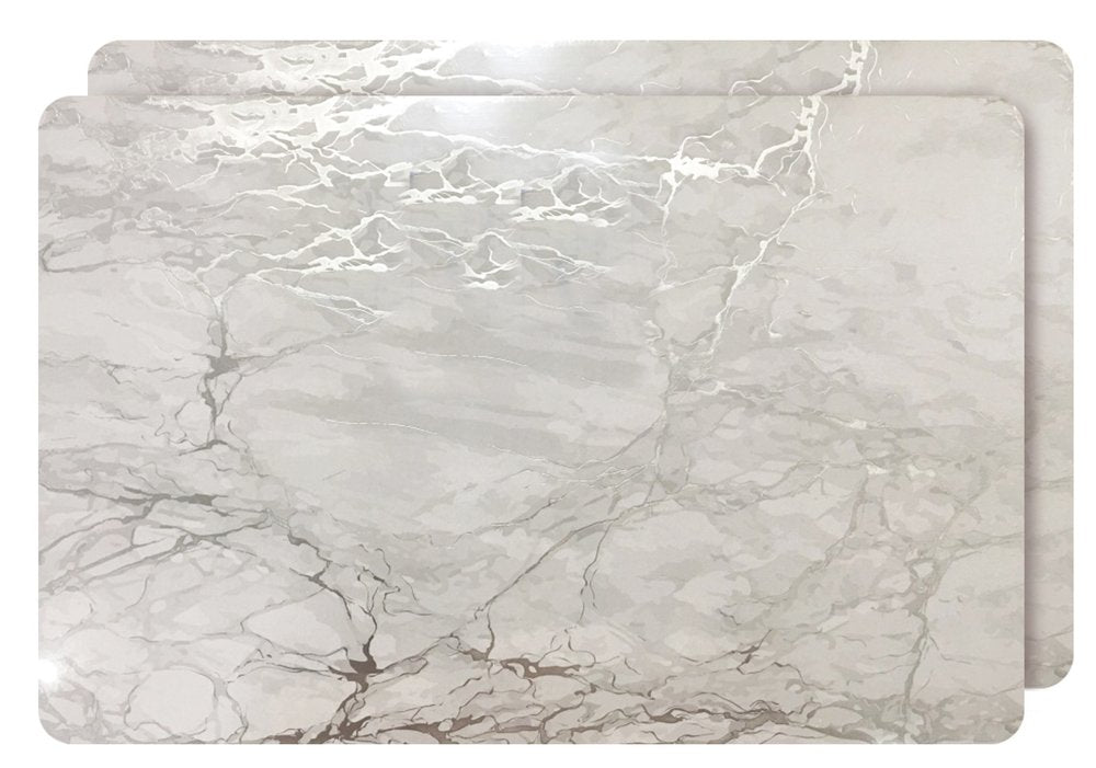 12" X 18" Silver And Gray Abstract Placemats. Dining linen isolated on a plain white background, in a silver linen finish.