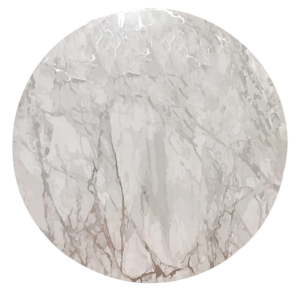 15" X 15" Silver And Gray Abstract Round Placemats. Dining linen isolated on a plain white background, finished in silver linen.