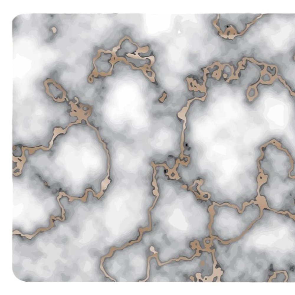 12" X 18" Gray And Gold Abstract Agglomerated cork Placemats. Dining linen isolated on a plain white background, finished in gray linen.