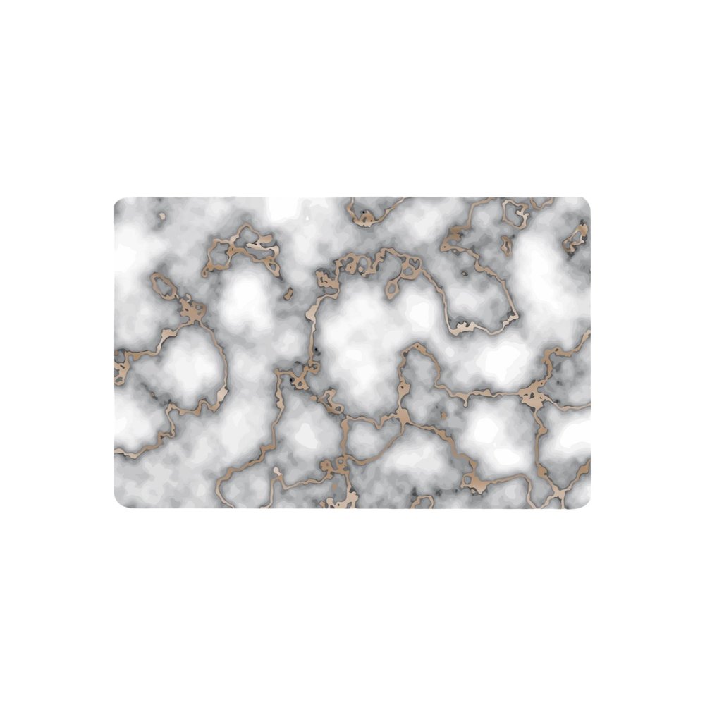12" X 18" Gray And Gold Abstract Agglomerated cork Placemats. Dining linen isolated on a plain white background, in a gray linen finish.