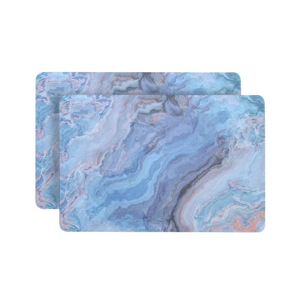 18" Set of Two Blue Abstract Faux Marble Cork Placemats
