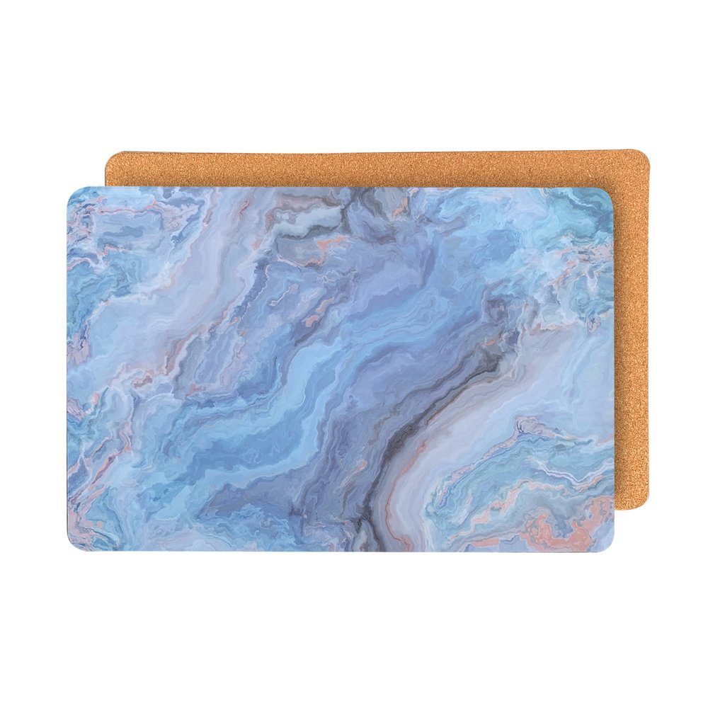 18" Set of Two Blue Abstract Faux Marble Cork Placemats