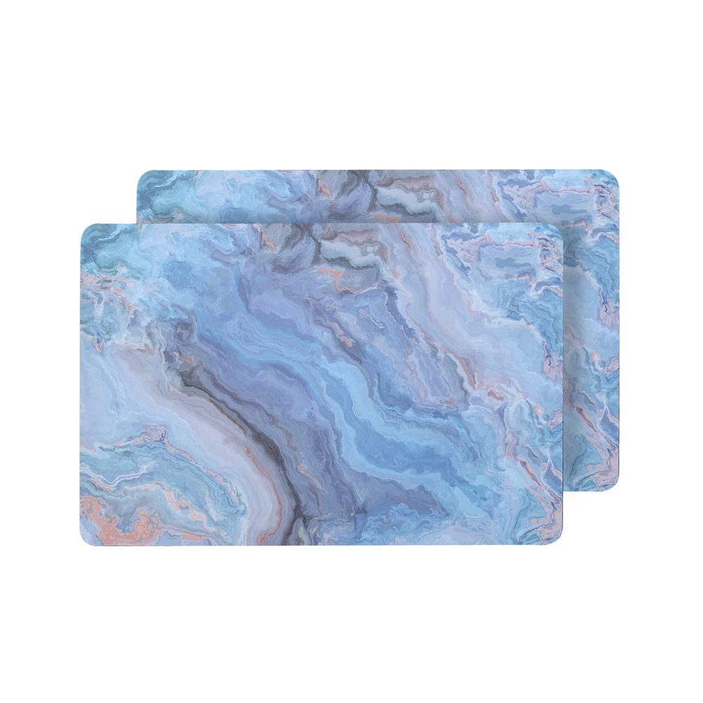 18" Set of Two Blue Abstract Faux Marble Cork Placemats