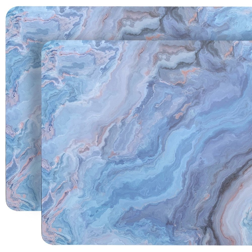 18" Set of Two Blue Abstract Faux Marble Cork Placemats
