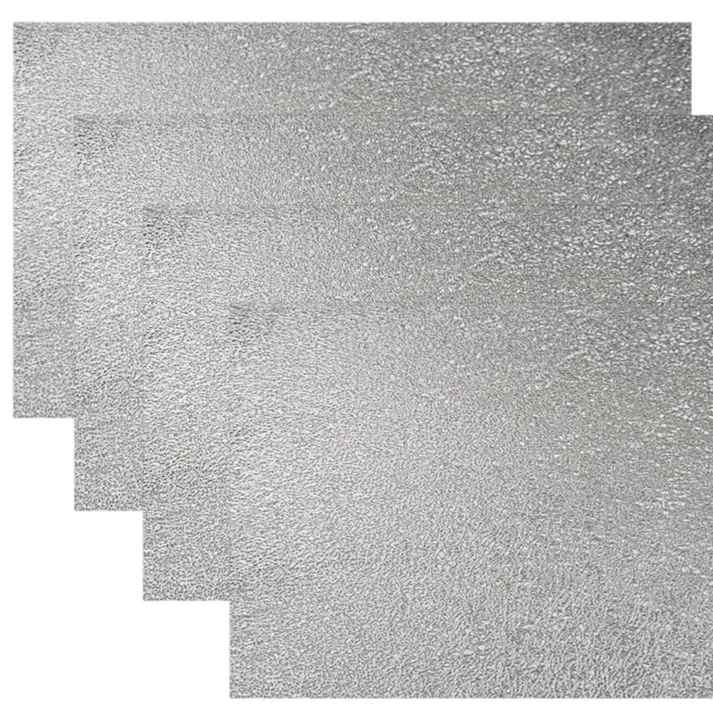 18" Set of Four Silver Vinyl Placemats detail shot of the silver linen finish.