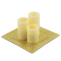 Set of Three Ivory Flameless Pillar Candles With Gold Holder on a white background