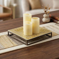 Set of Three Ivory Flameless Pillar Candles With Gold Holder