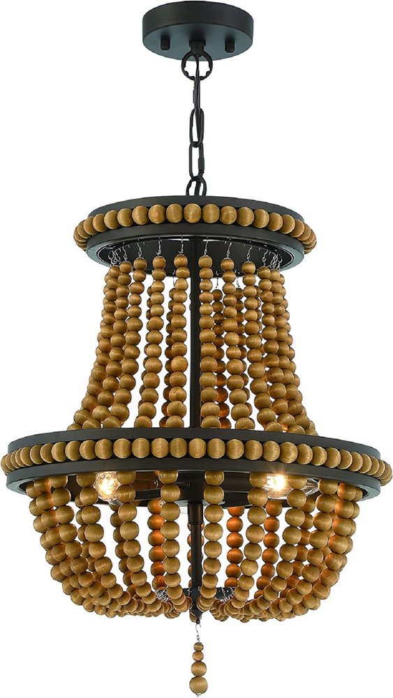 Brown And Black Candle Style Three Light Metal Dimmable Chandelier on a white background