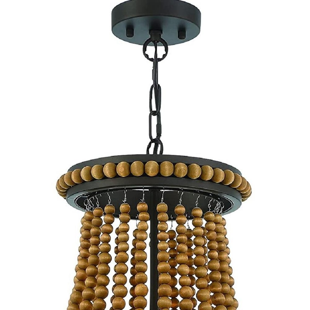 Brown And Black Candle Style Three Light Metal Dimmable Chandelier on a white background