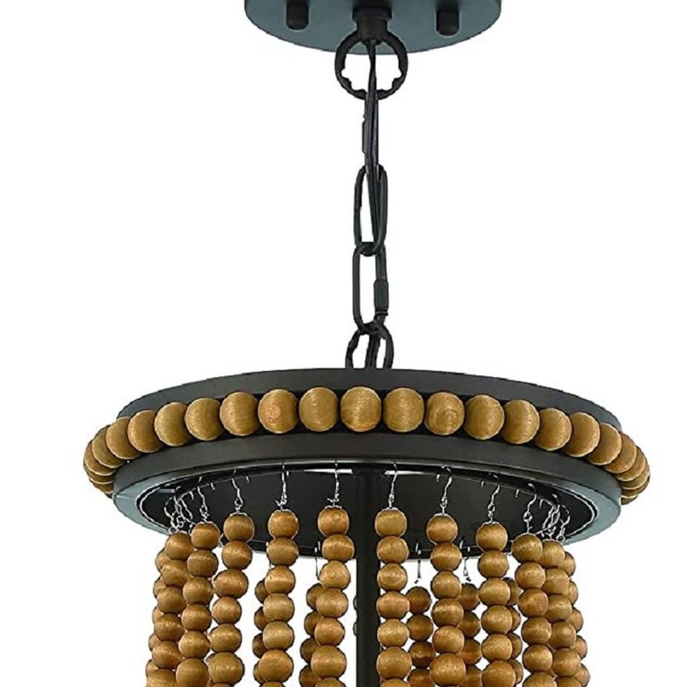 Brown And Black Candle Style Three Light Metal Dimmable Chandelier on a white background