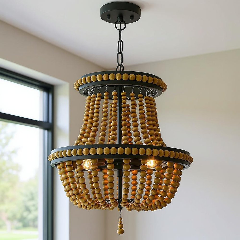 Brown And Black Candle Style Three Light Metal Dimmable Chandelier on a white background