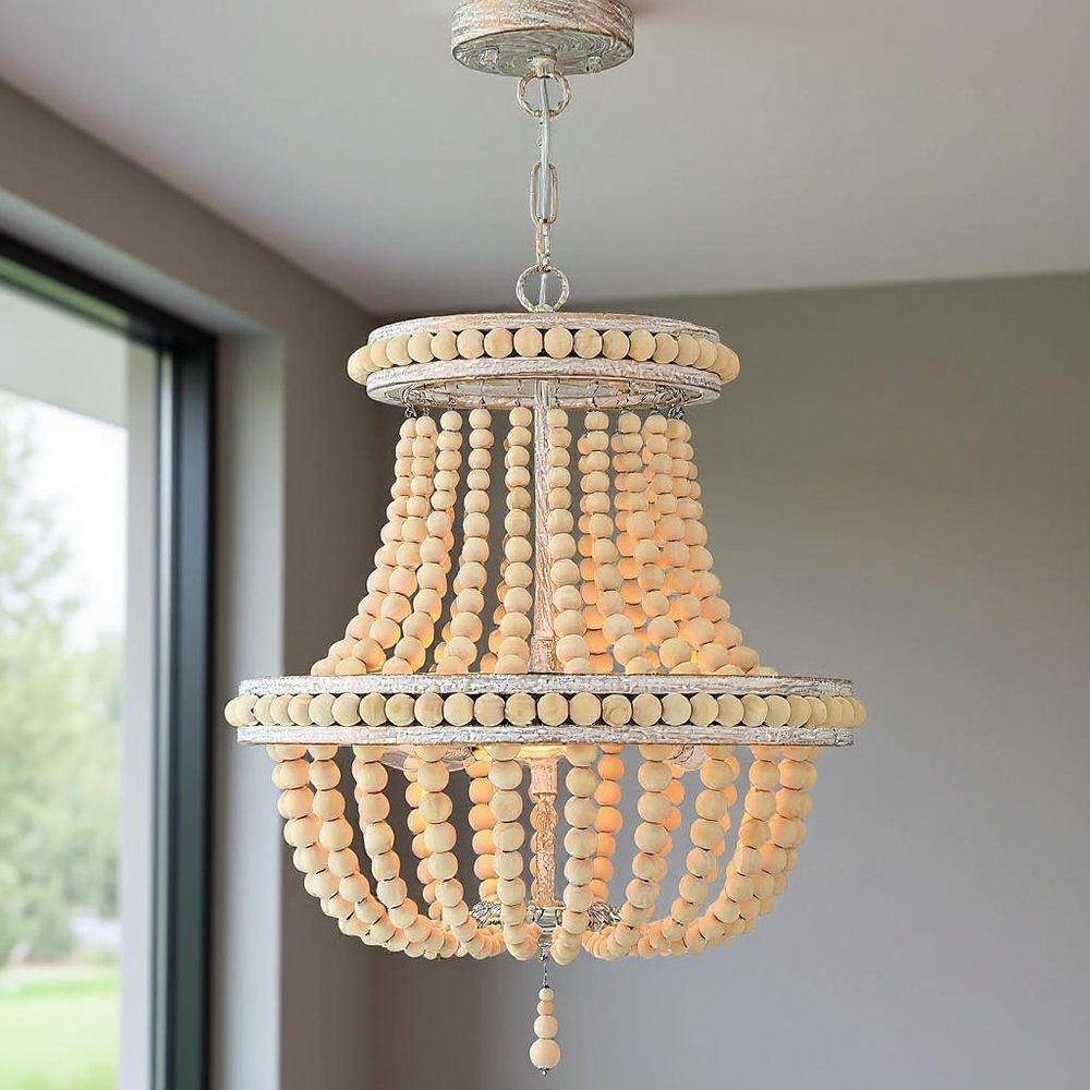 Natural And White Candle Style Three Light Metal Dimmable Chandelier