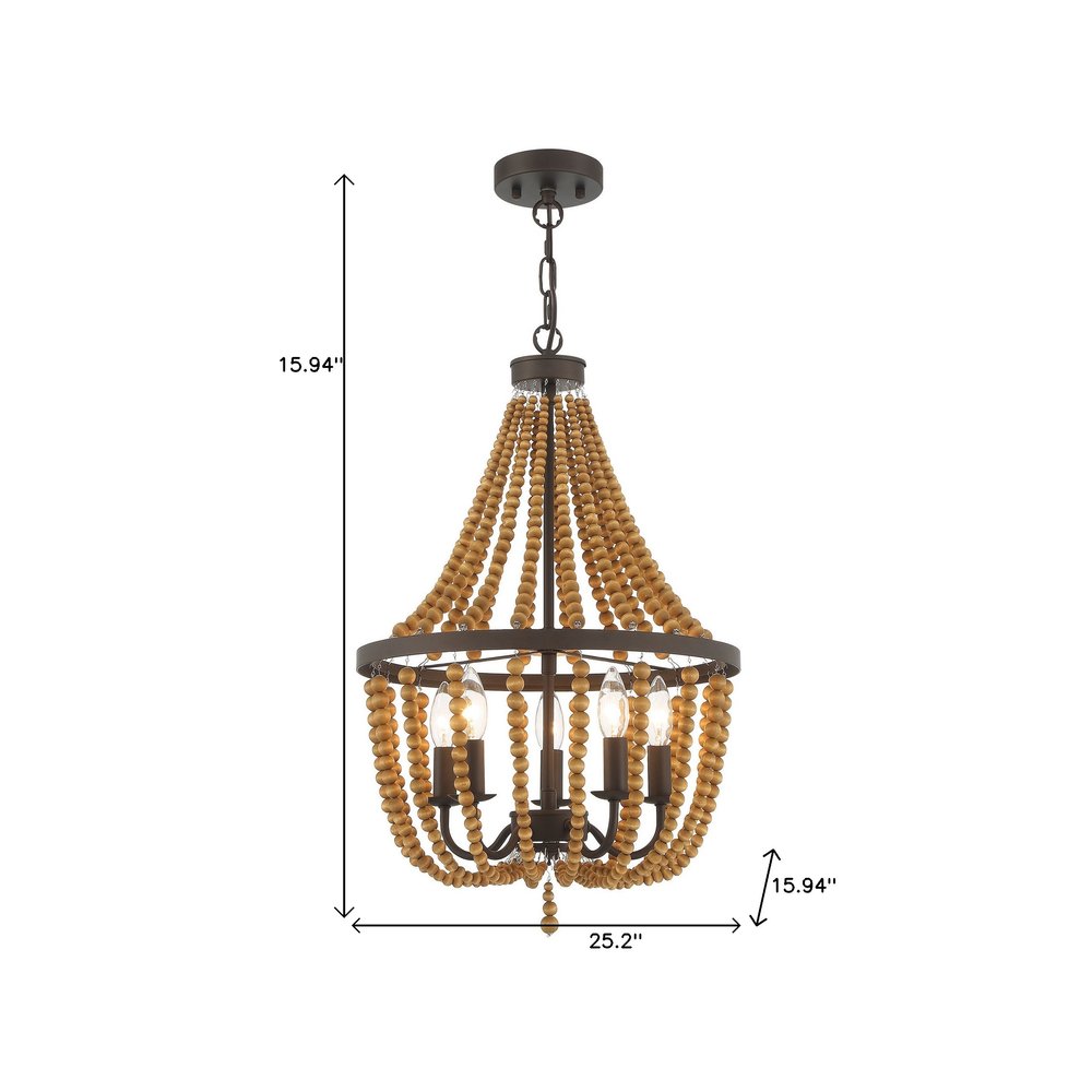 Brown And Black Candle Style Five Light Metal Dimmable Chandelier on a white background