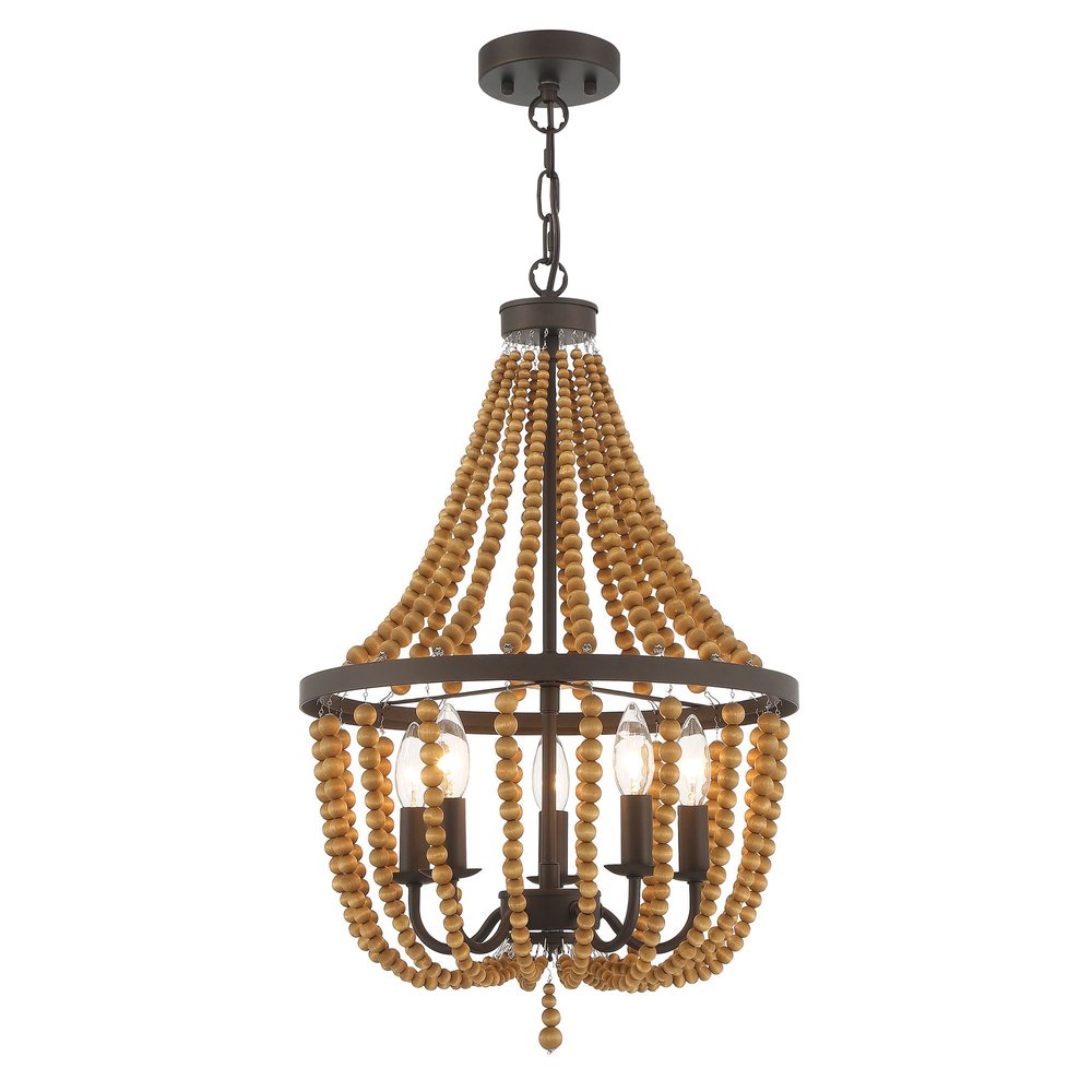 Brown And Black Candle Style Five Light Metal Dimmable Chandelier on a white background