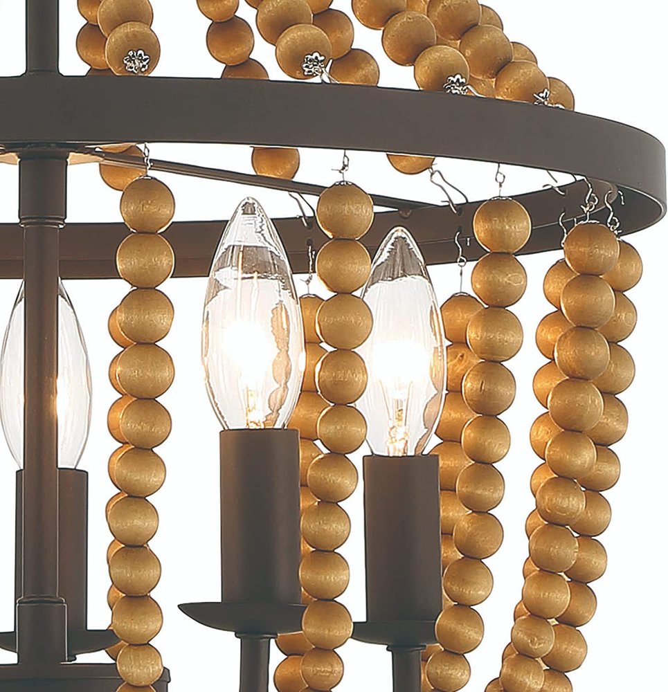 Brown And Black Candle Style Five Light Metal Dimmable Chandelier on a white background