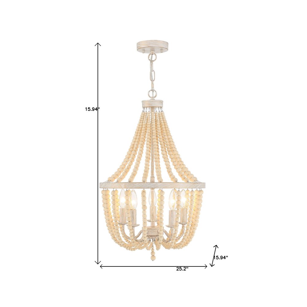 Gold And White Candle Style Five Light Metal Dimmable Chandelier
