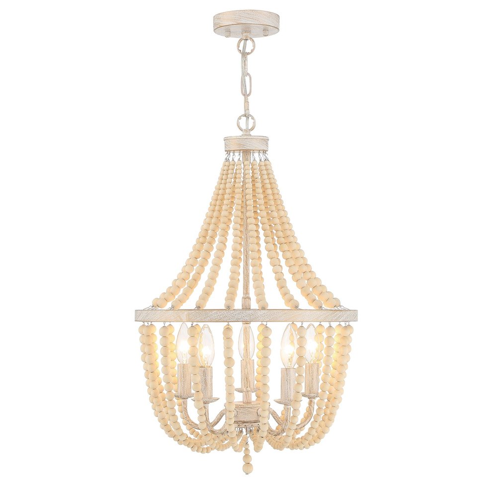 Gold And White Candle Style Five Light Metal Dimmable Chandelier