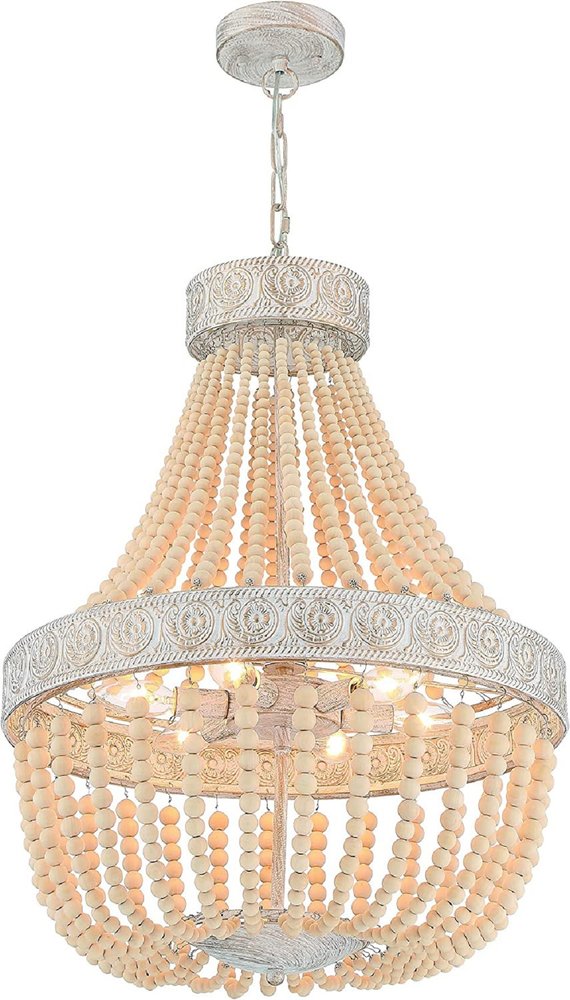 Gold And White Candle Style Six Light Metal Dimmable Chandelier