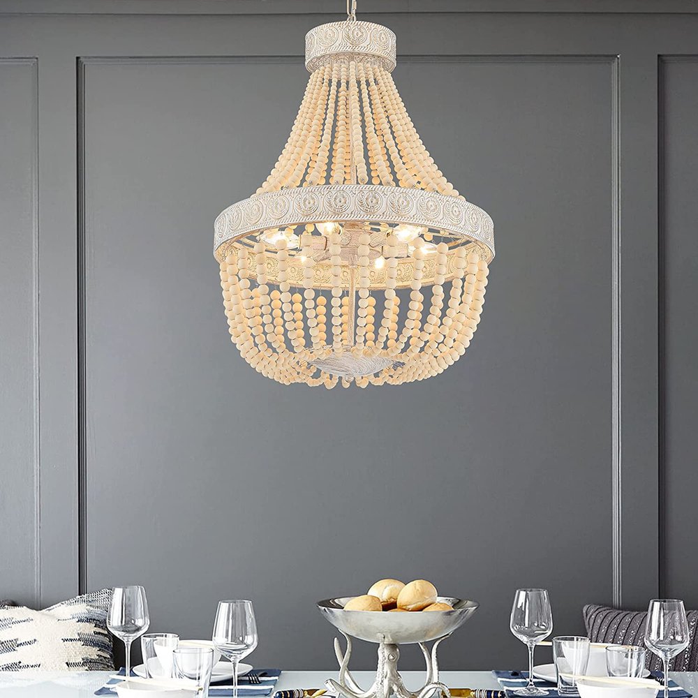 Gold And White Candle Style Six Light Metal Dimmable Chandelier