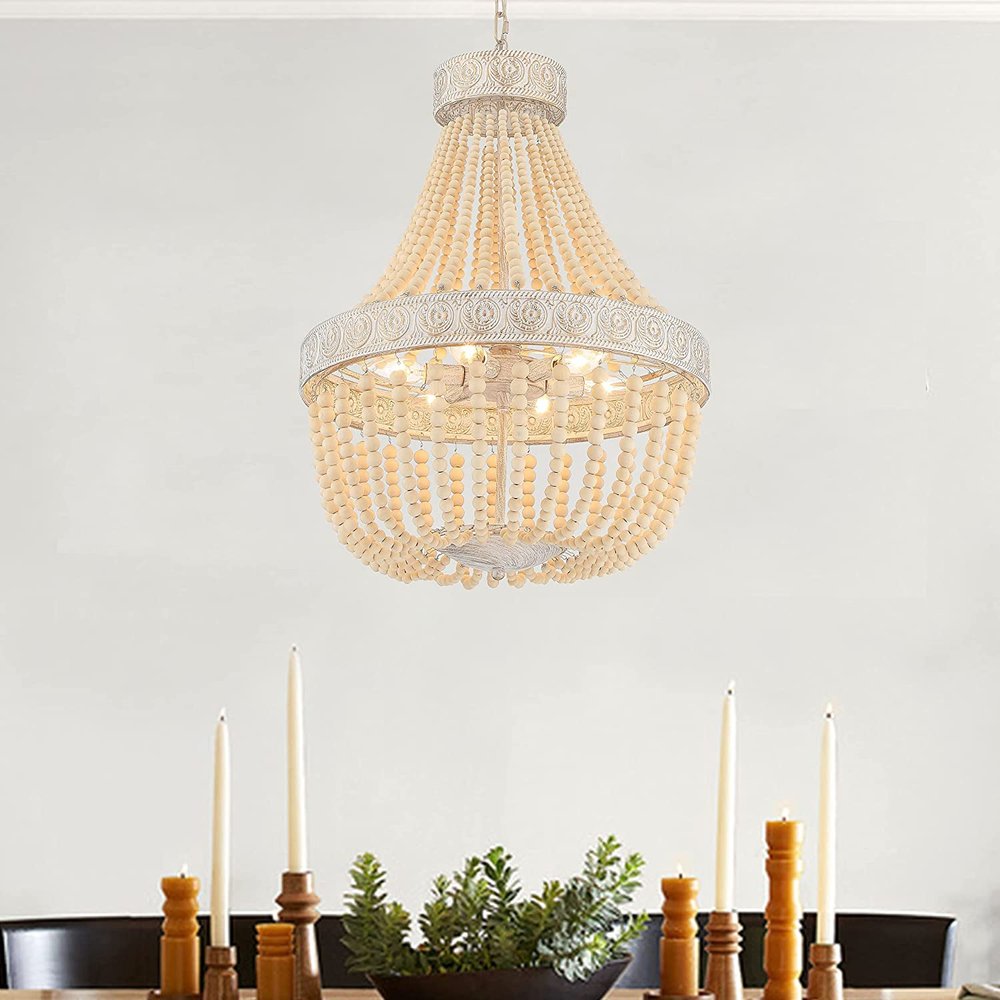 Gold And White Candle Style Six Light Metal Dimmable Chandelier