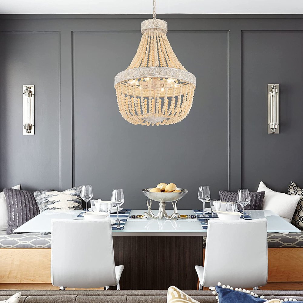 Gold And White Candle Style Six Light Metal Dimmable Chandelier
