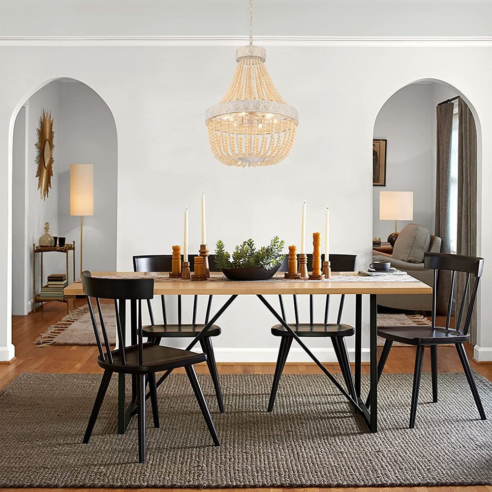 Gold And White Candle Style Six Light Metal Dimmable Chandelier