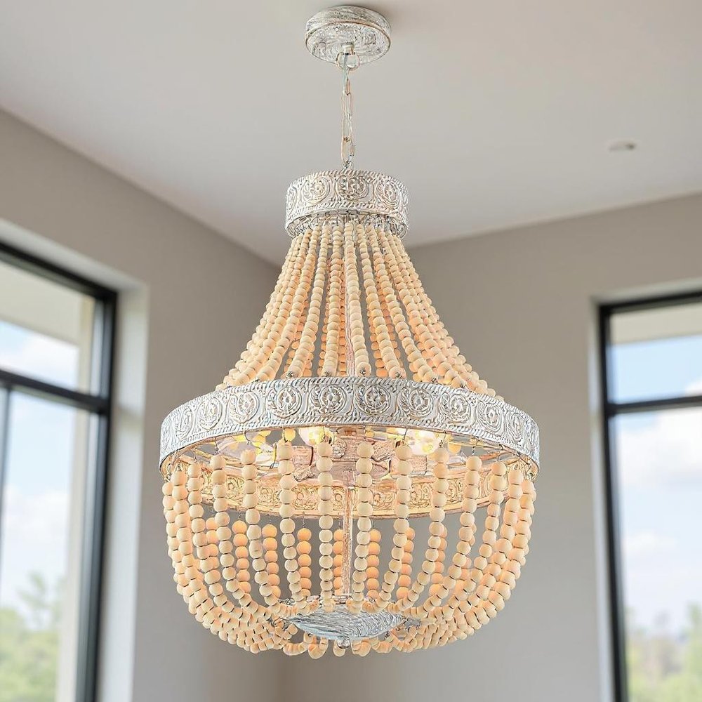 Gold And White Candle Style Six Light Metal Dimmable Chandelier