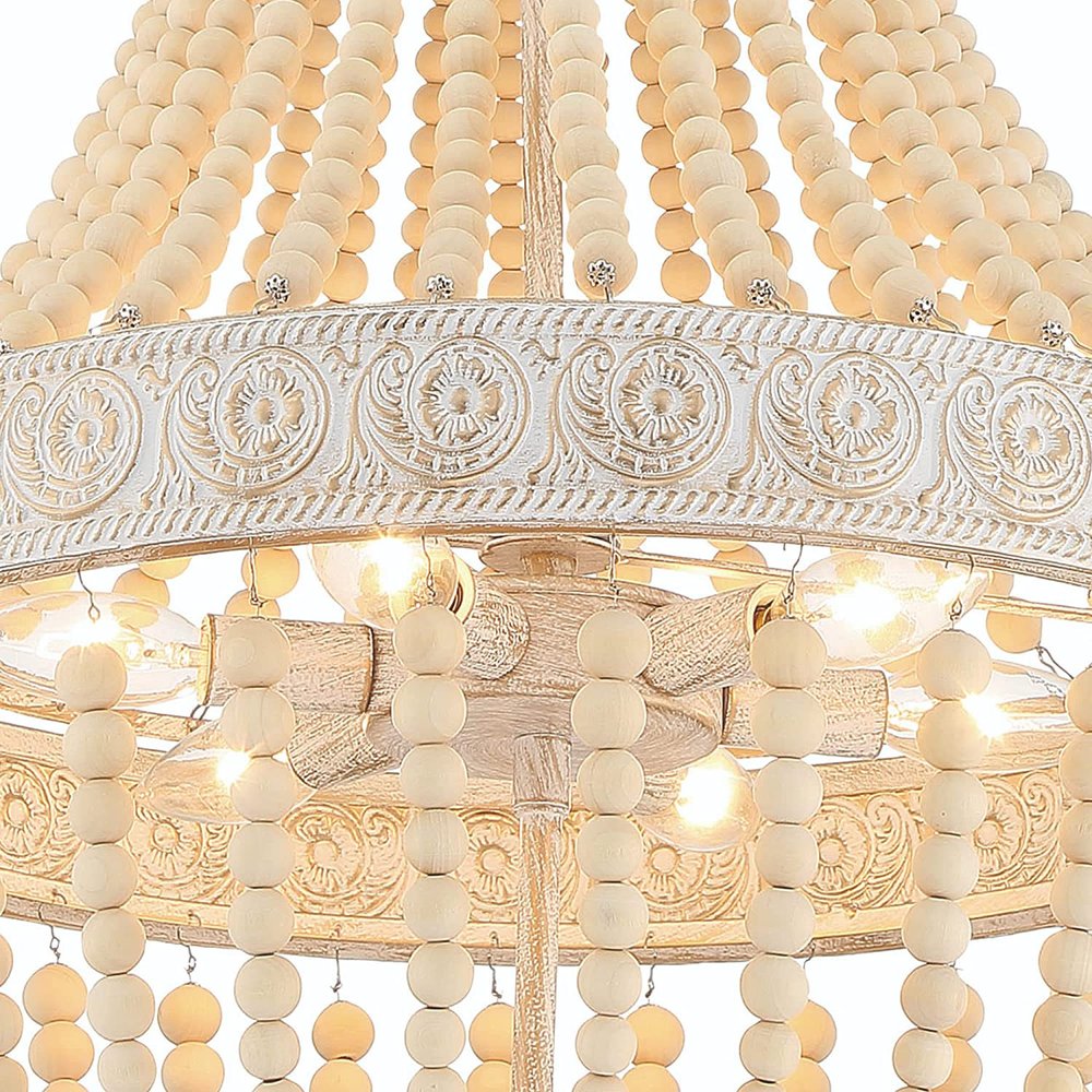 Gold And White Candle Style Six Light Metal Dimmable Chandelier