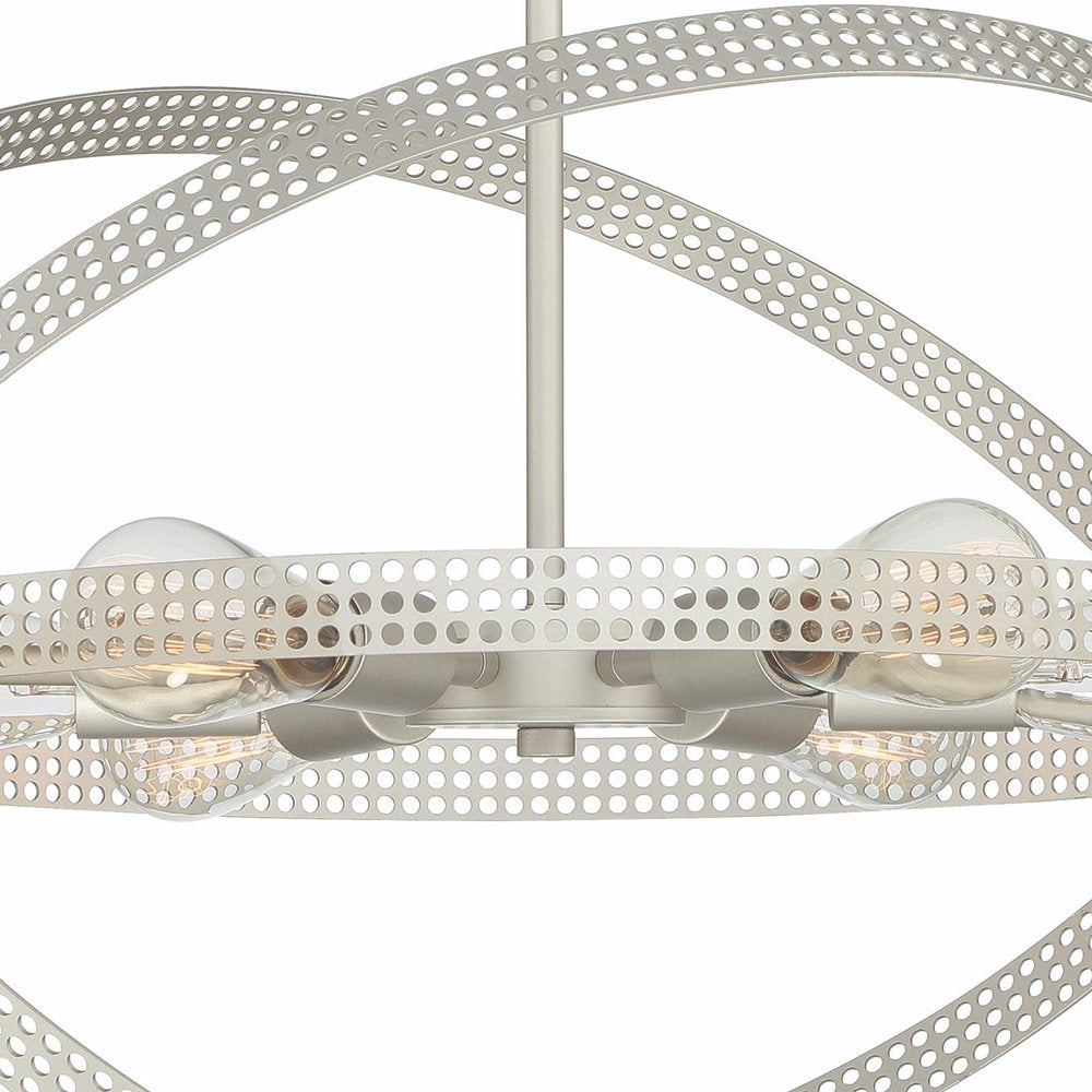 Silver Kitchen Island Six Light Metal Dimmable Chandelier on a white background