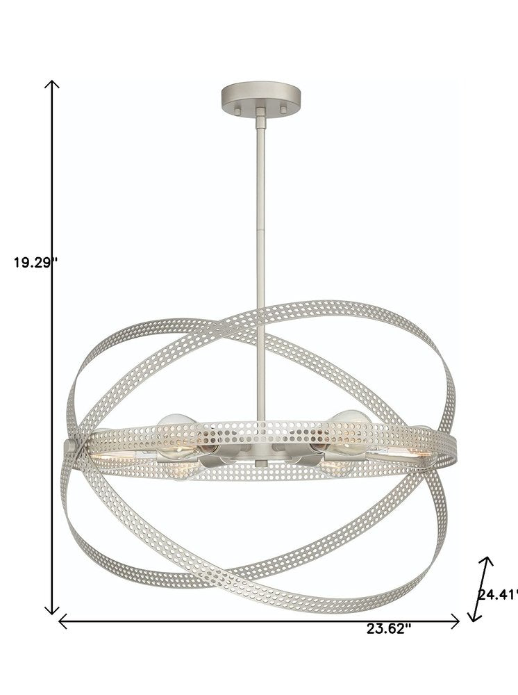 Silver Kitchen Island Six Light Metal Dimmable Chandelier on a white background