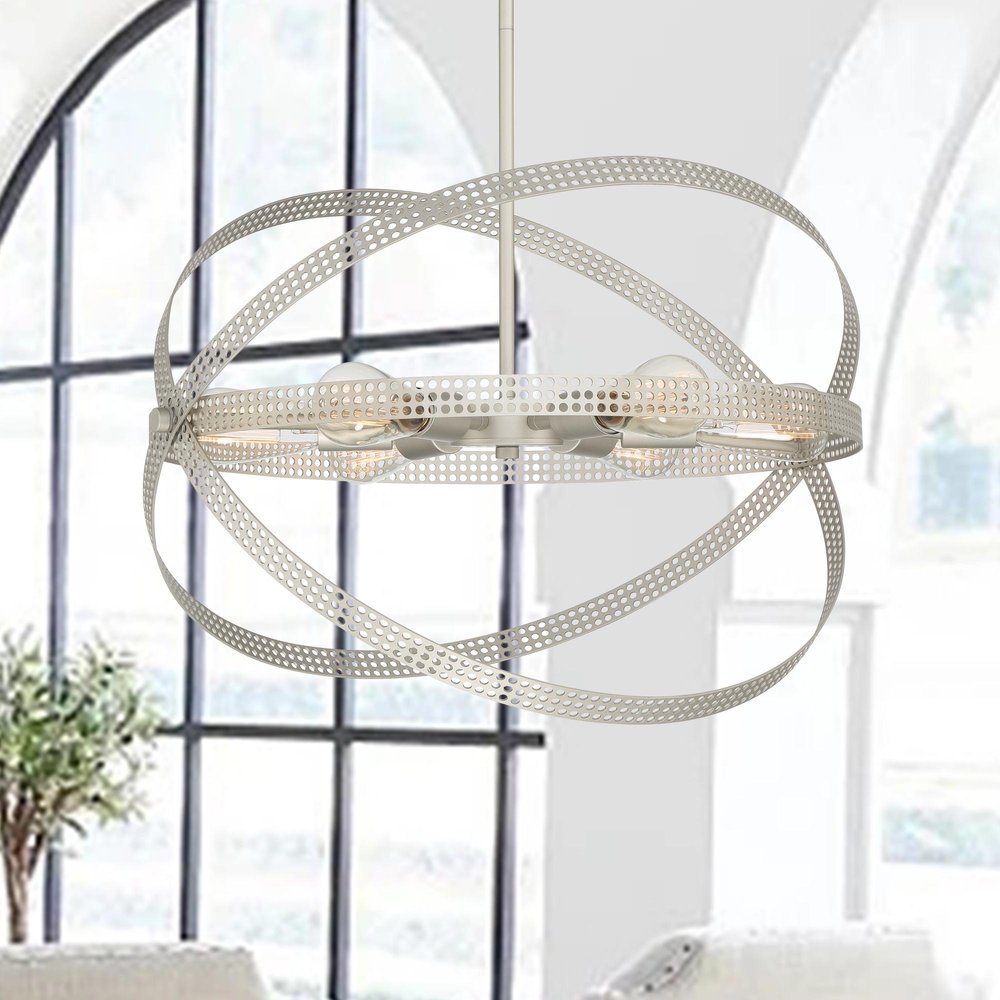 Silver Kitchen Island Six Light Metal Dimmable Chandelier
