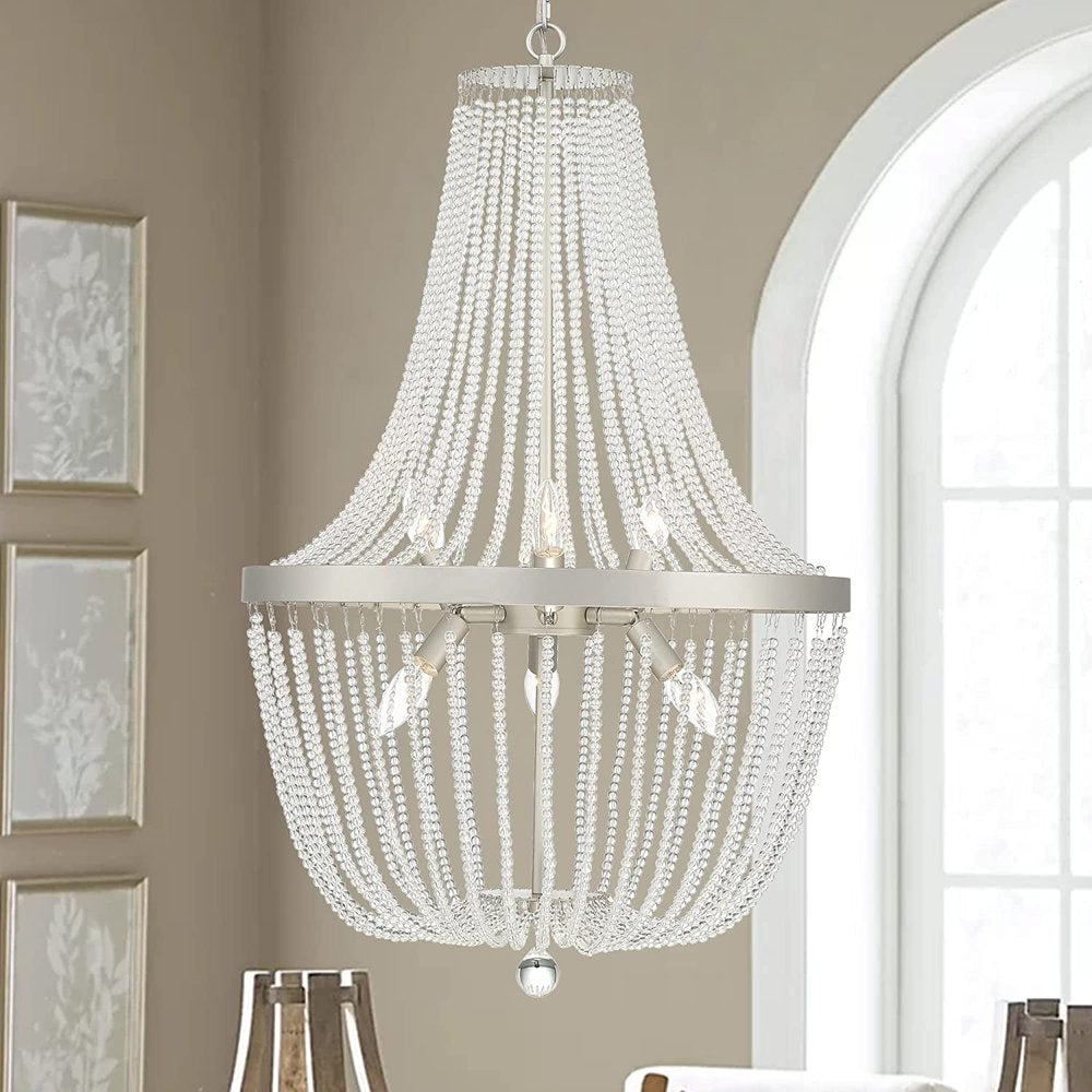 Silver Candle Style Six Light Metal Dimmable Chandelier