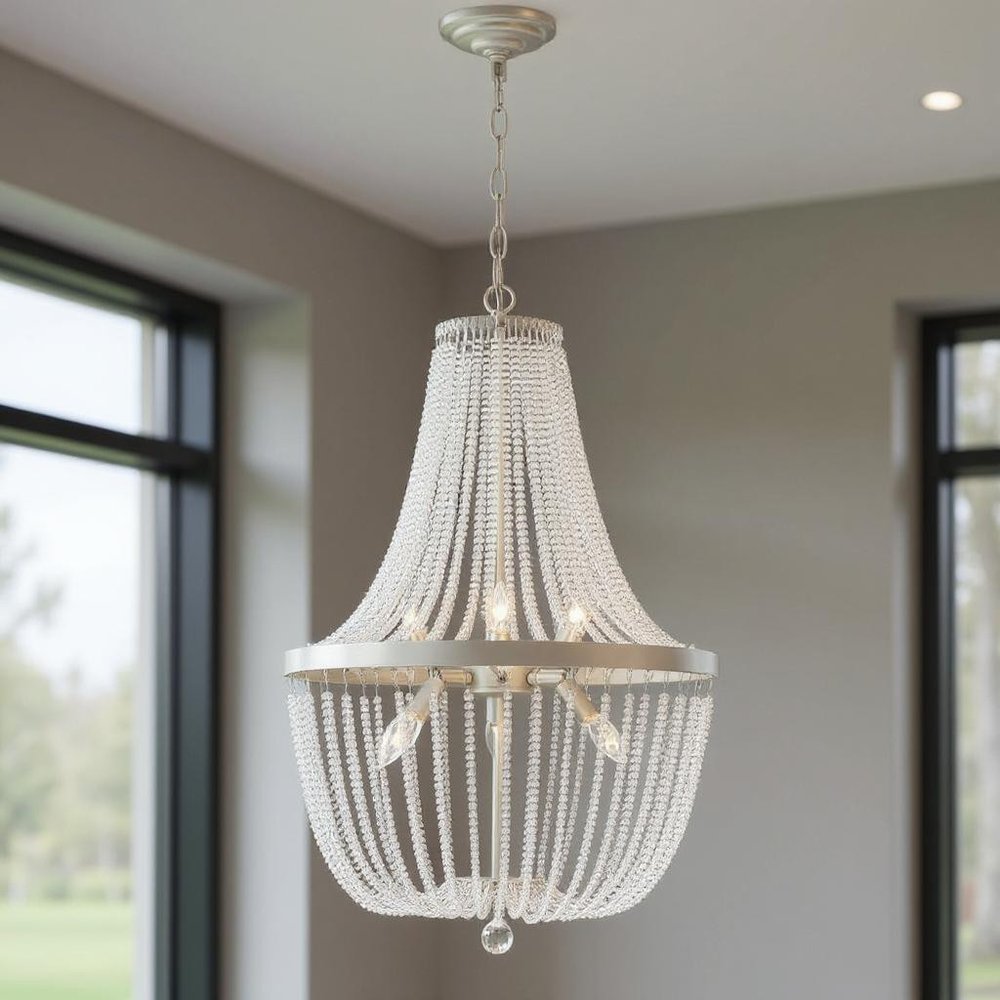 Silver Candle Style Six Light Metal Dimmable Chandelier