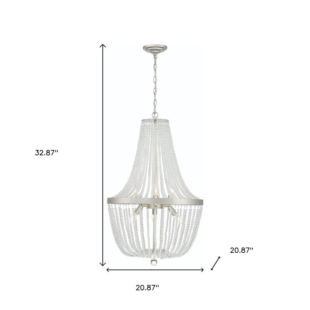 Silver Candle Style Six Light Metal Dimmable Chandelier