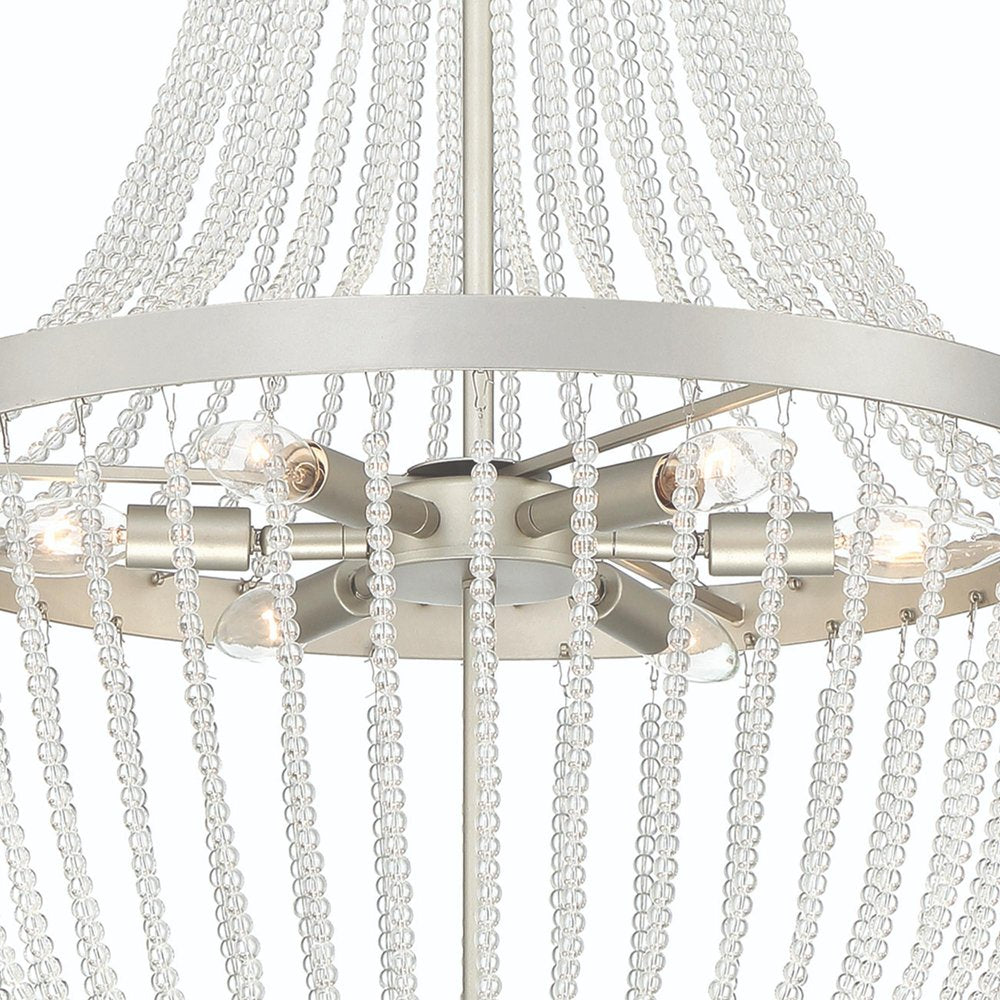 Silver Candle Style Six Light Metal Dimmable Chandelier