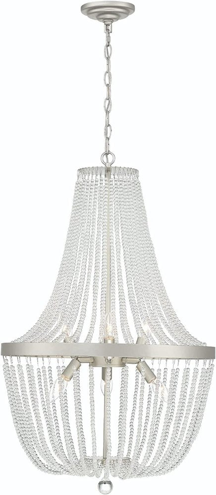 Silver Candle Style Six Light Metal Dimmable Chandelier