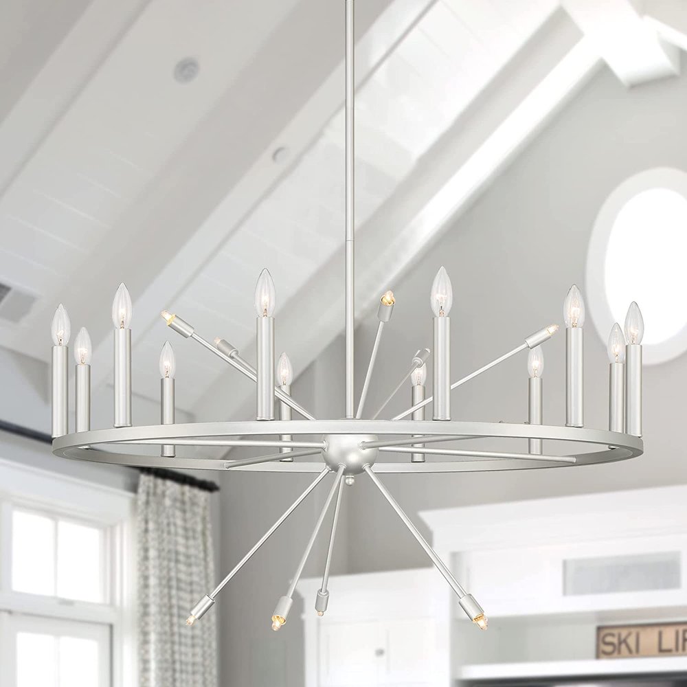 Silver Candle Style Multi Light Metal Dimmable Chandelier