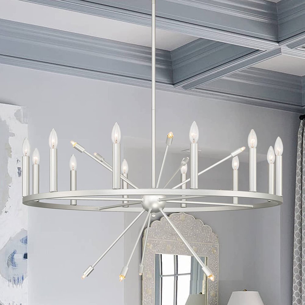 Silver Candle Style Multi Light Metal Dimmable Chandelier