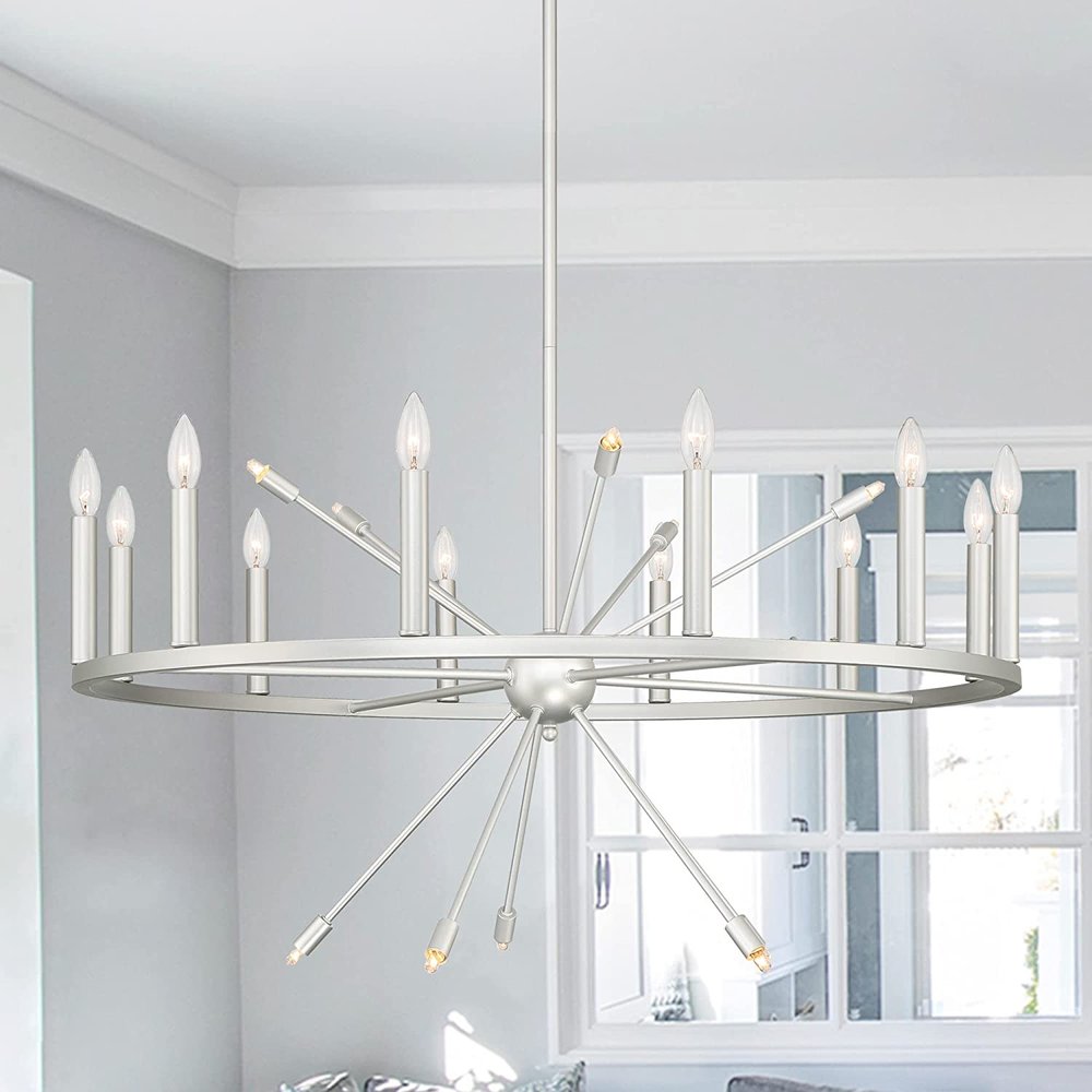 Silver Candle Style Multi Light Metal Dimmable Chandelier