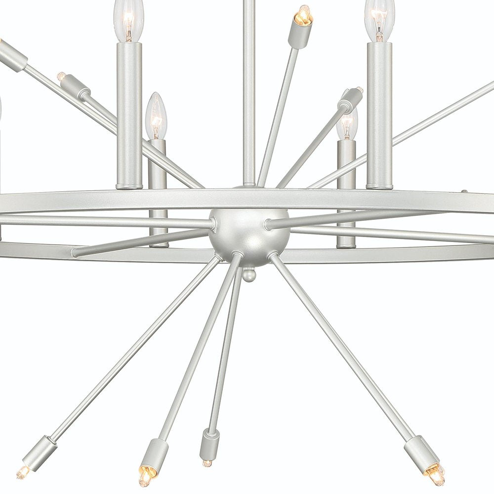 Silver Candle Style Multi Light Metal Dimmable Chandelier