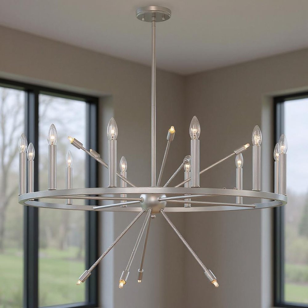Silver Candle Style Multi Light Metal Dimmable Chandelier