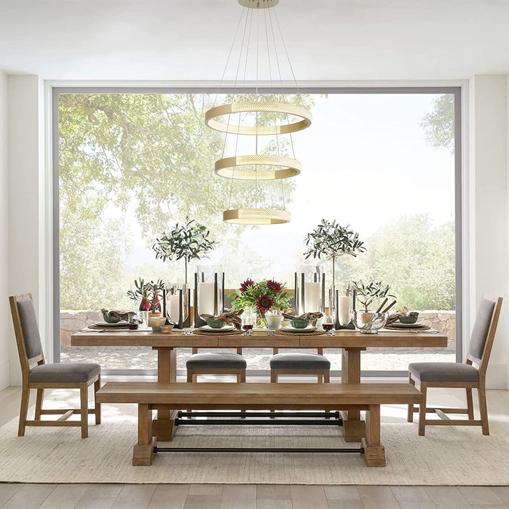 Gold Candle Style Three Light Metal LED Dimmable Chandelier