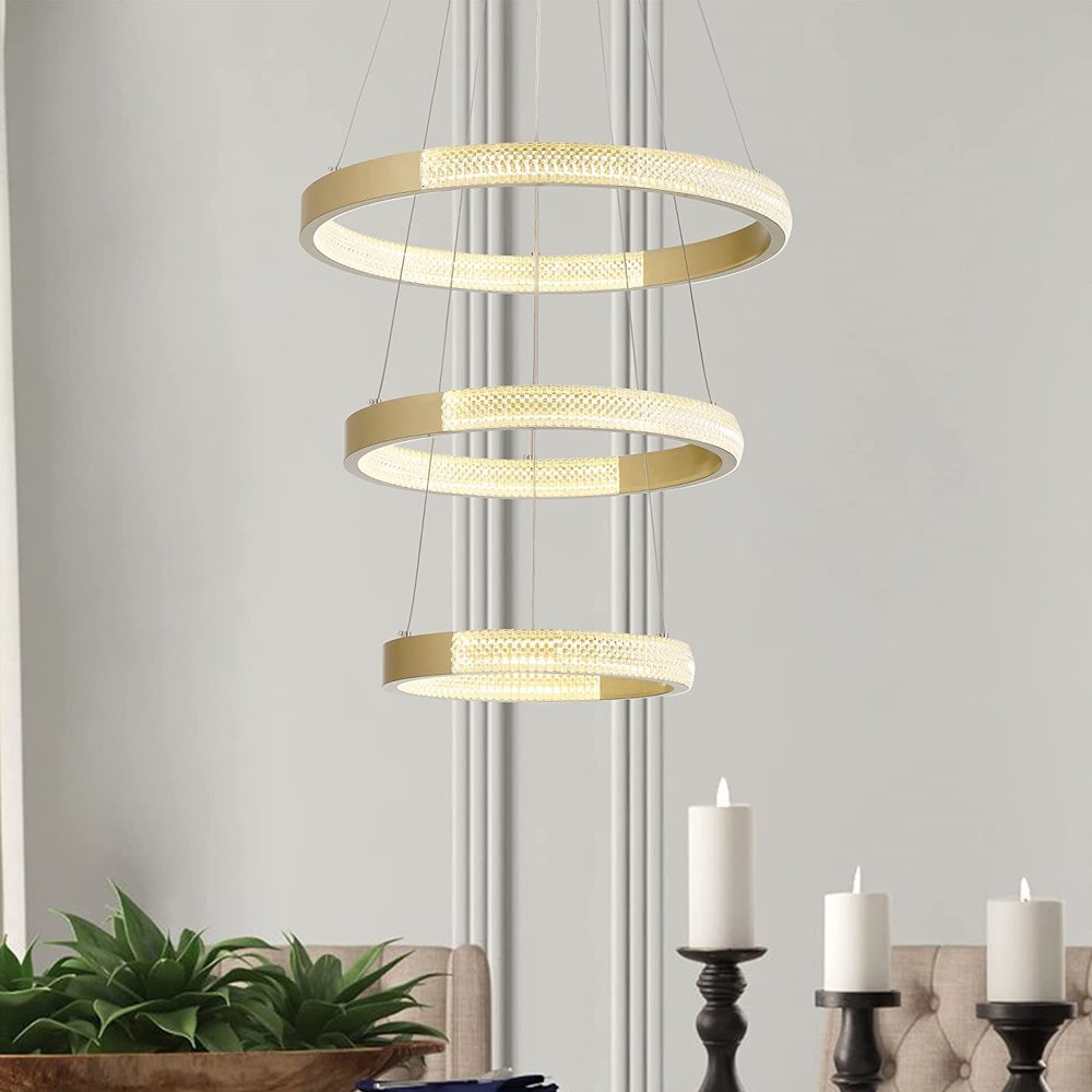 Gold Candle Style Three Light Metal LED Dimmable Chandelier